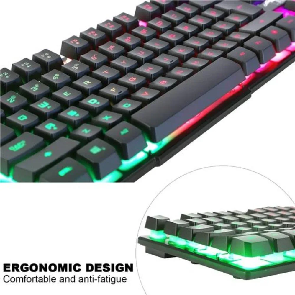 Multiple Color Rainbow LED Backlit Mechanical Feeling USB Wired Gaming Keyboard
